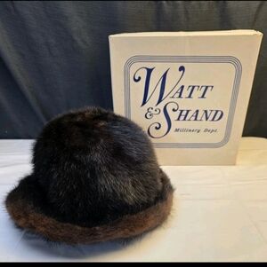 Vintage Ladies Mink (?Faux Mink) Hat with Watt & Shand Hat Box